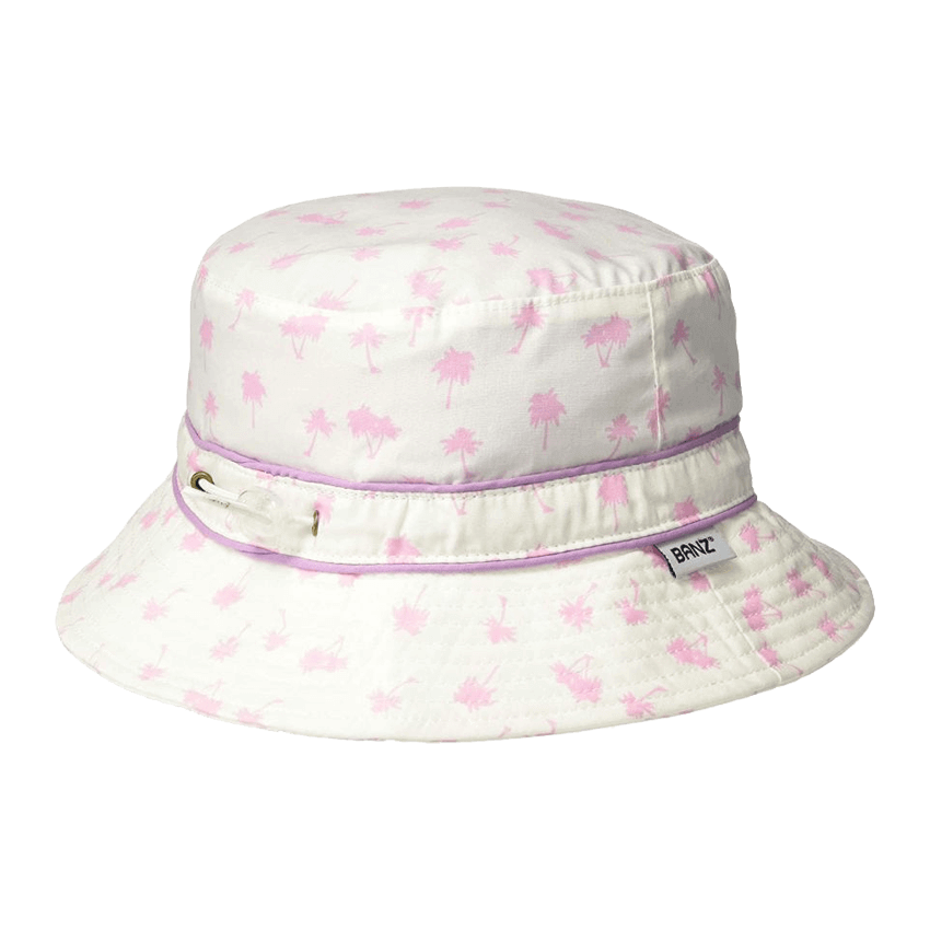 Solhatt med UPF50+ solbeskyttelse - Hvit med rosa palmer (Banz White palm)