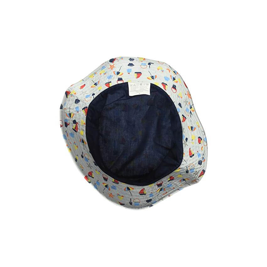 Solhatt med UPF50+ solbeskyttelse - Lys blå med strandmotiv (Banz Seas ...