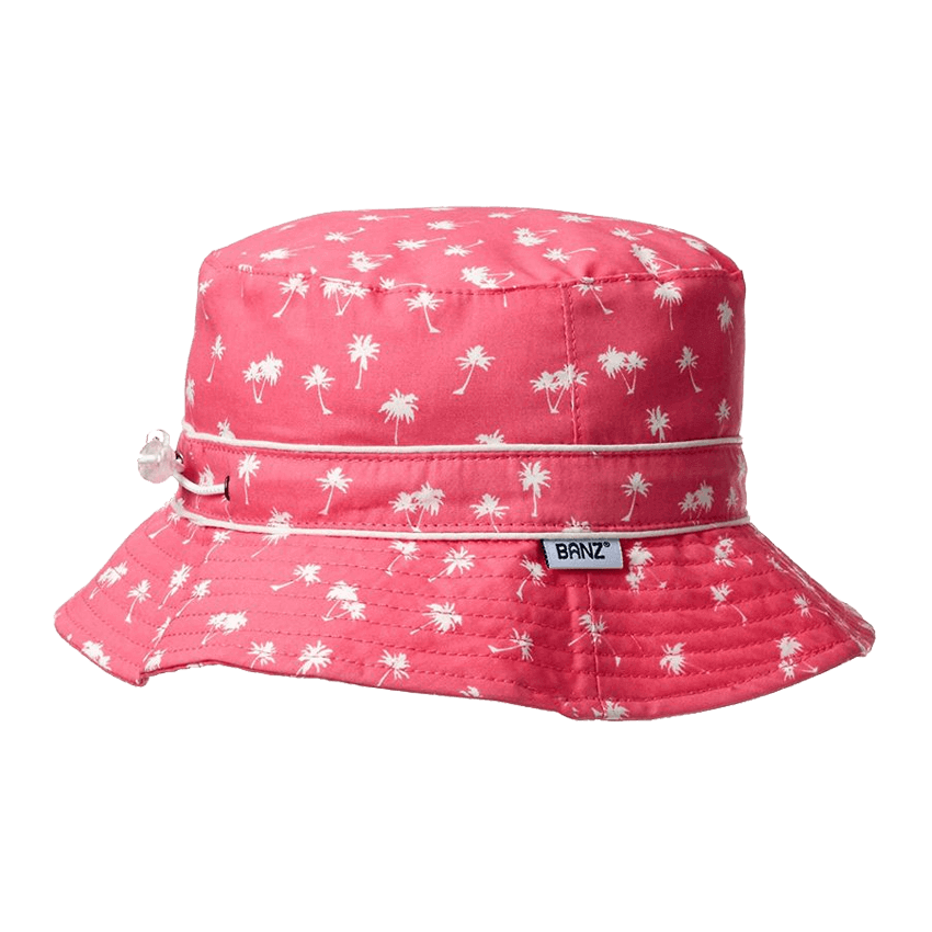 Solhatt med UPF50+ solbeskyttelse - Rosa med hvite palmer (Banz Pink palm)