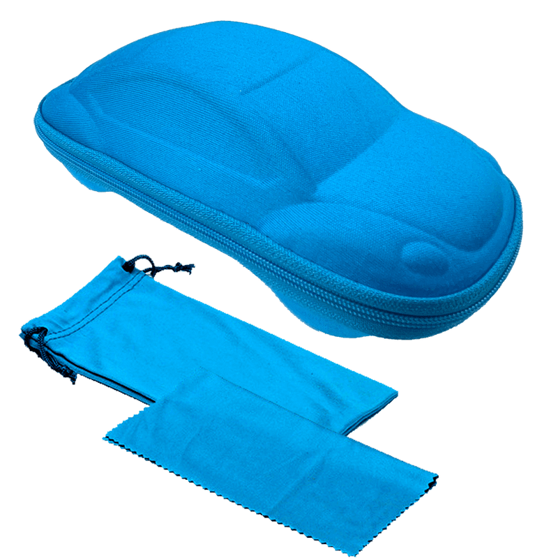 Etui, oppbevaringspose og pusseklut til solbriller - Blå bil