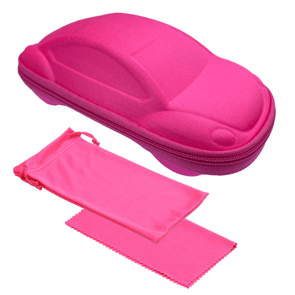 Etui, oppbevaringspose og pusseklut til solbriller - Rosa bil