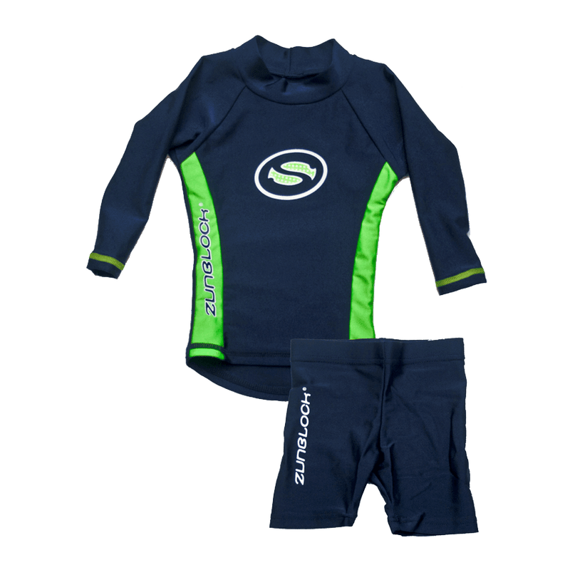 Zunblock langermet UV-trøye og shorts - Navy og neon grønn